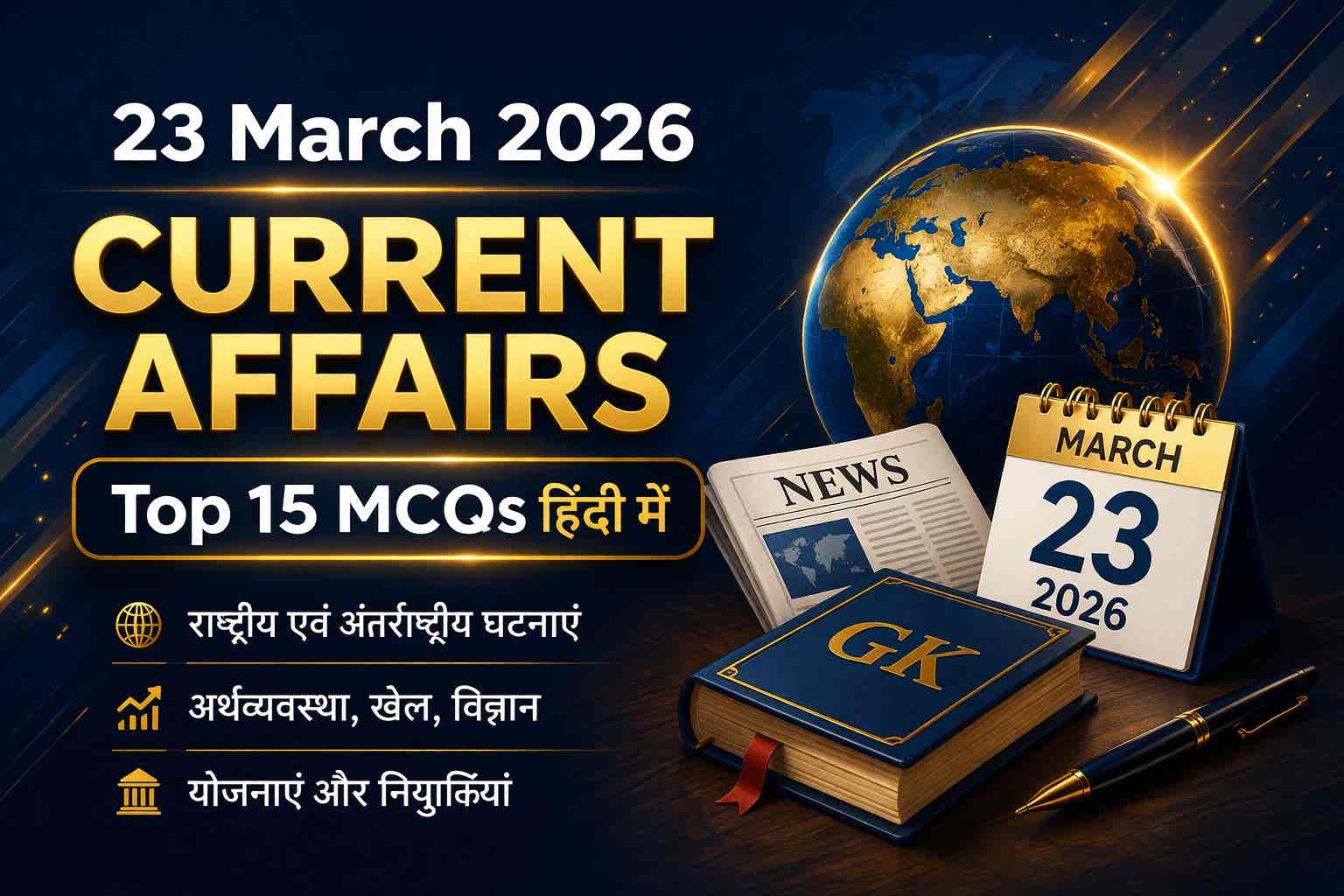 23 March 2026 Current Affairs In Hindi – Top 15 MCQs With Explanation ...