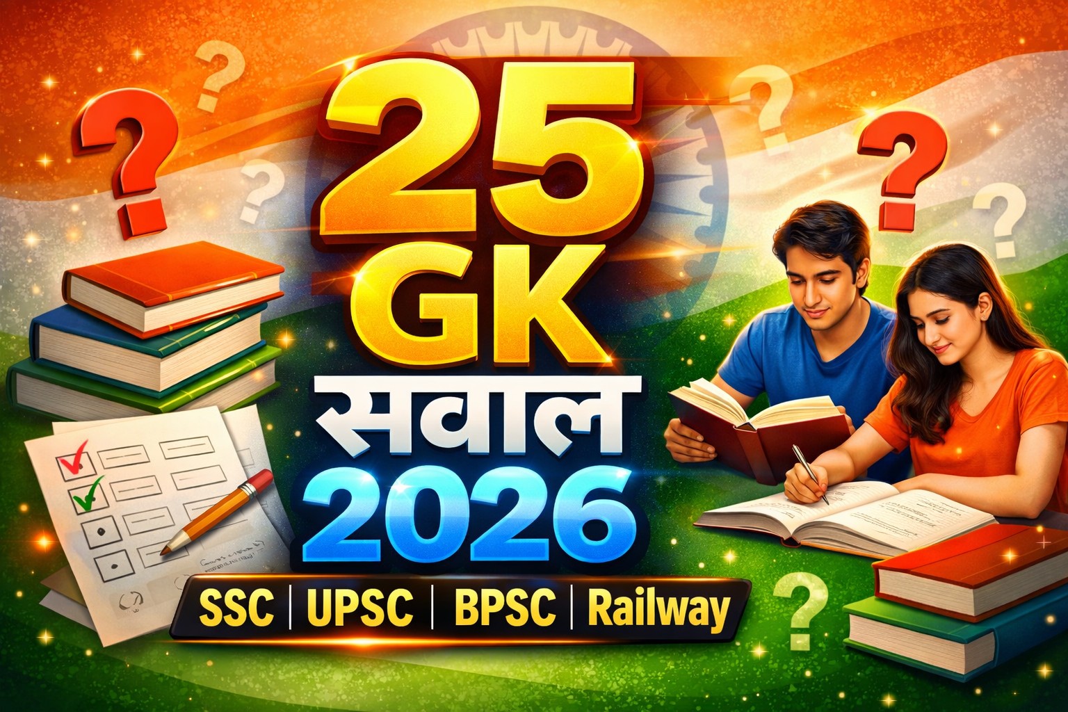Read more about the article Top 25 Latest Government Job Exam GK Questions 2026 | SSC, UPSC, BPSC, Railway Current Affairs MCQ in Hindi